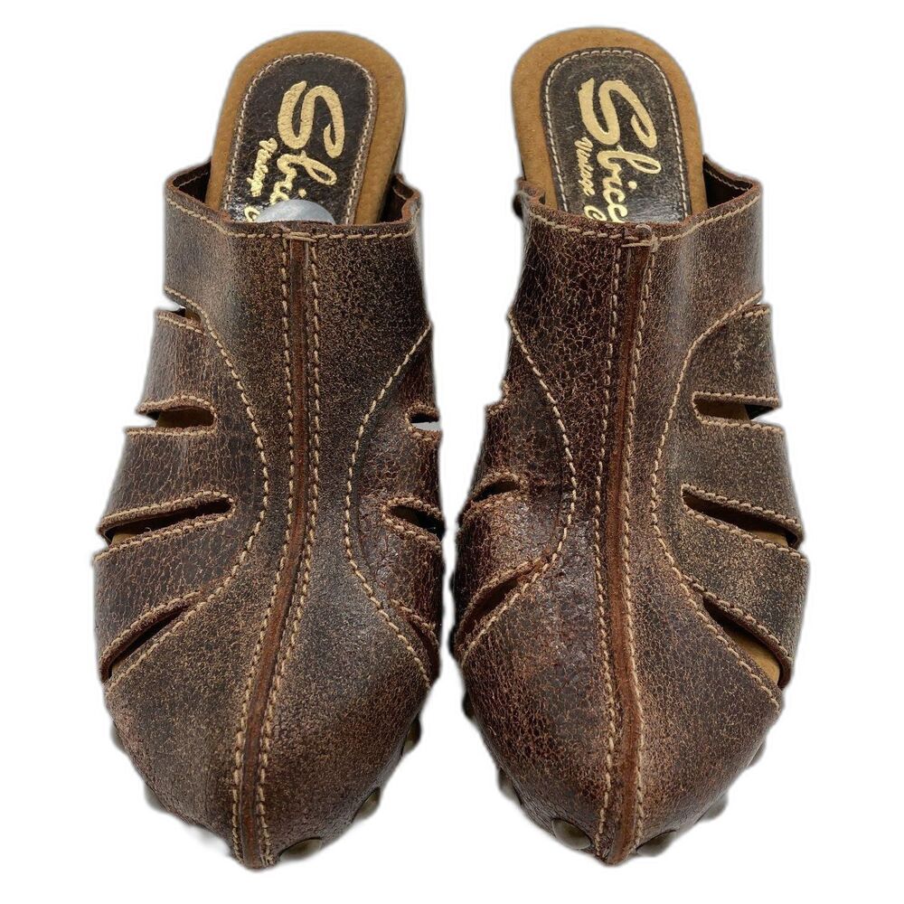 Sbicca Brown Leather Wedge Sandals - Size 38/7.5